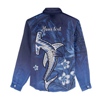 Personalized Hawaiian Maori Hammerhead Shark Women Casual Shirt Polu Plumeria - Polynesian Pride