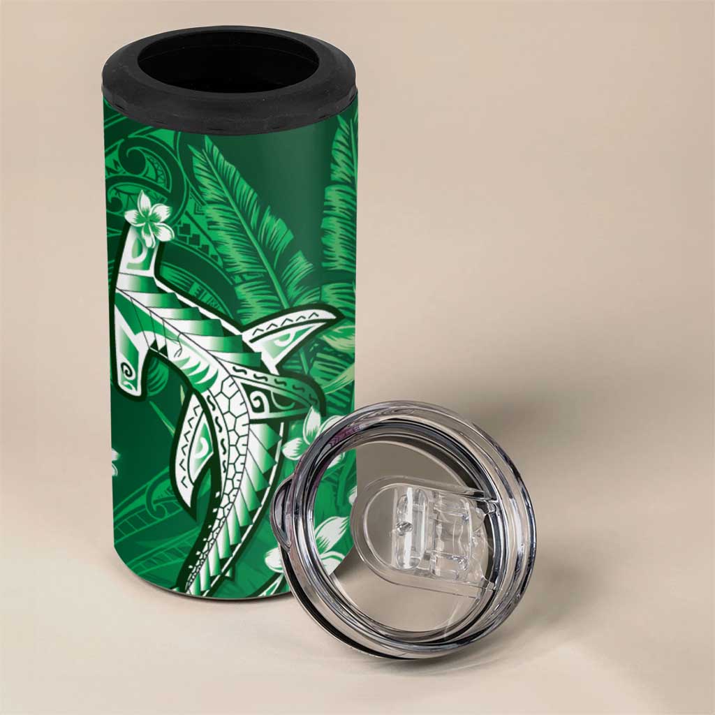 Personalized Hawaiian Maori Hammerhead Shark 4 in 1 Can Cooler Tumbler Omaomao Plumeria - Polynesian Pride