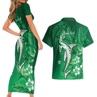 Personalized Hawaiian Maori Hammerhead Shark Couples Matching Short Sleeve Bodycon Dress and Hawaiian Shirt Omaomao Plumeria LT9 - Polynesian Pride