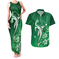 Personalized Hawaiian Maori Hammerhead Shark Couples Matching Tank Maxi Dress and Hawaiian Shirt Omaomao Plumeria - Polynesian Pride