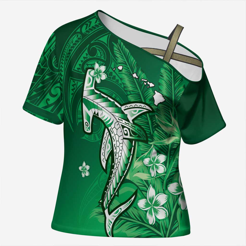 Personalized Hawaiian Maori Hammerhead Shark Cross Shoulder Shirt Omaomao Plumeria - Polynesian Pride