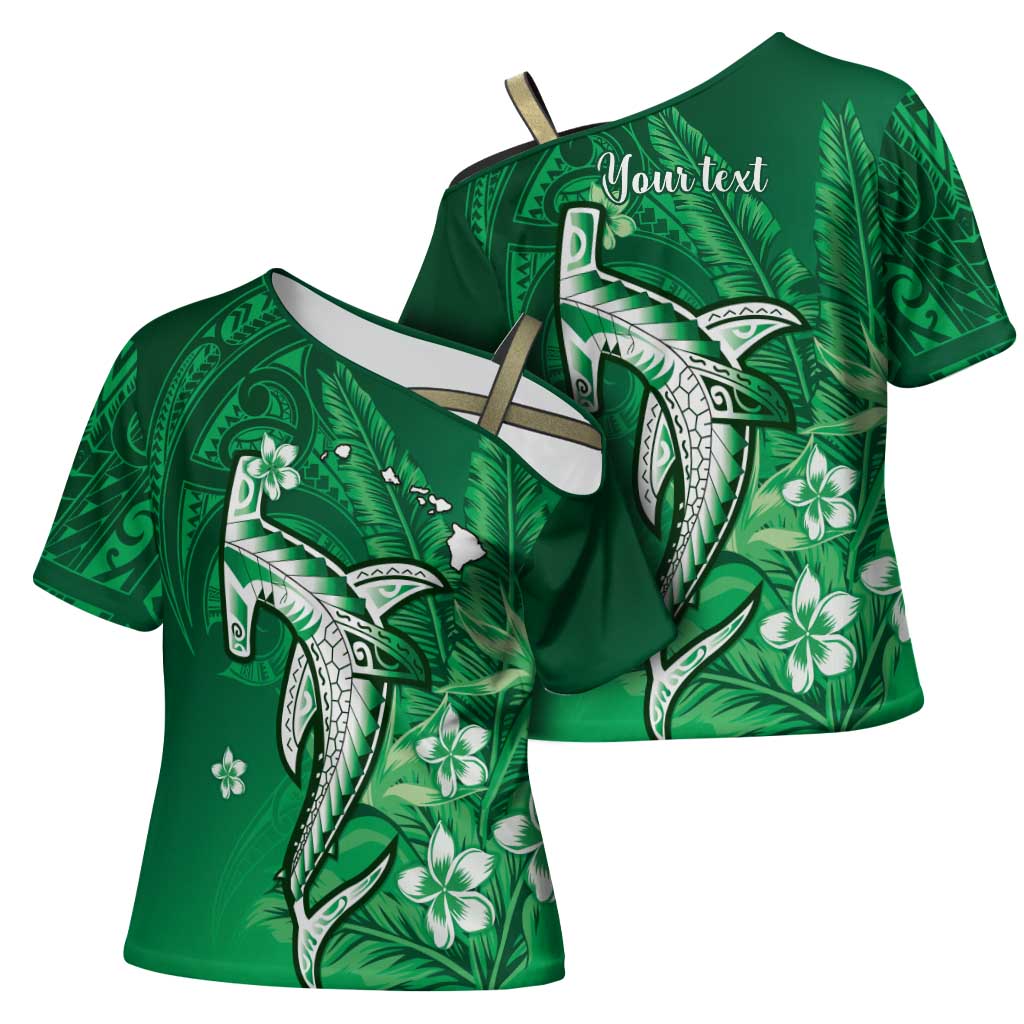 Personalized Hawaiian Maori Hammerhead Shark Cross Shoulder Shirt Omaomao Plumeria - Polynesian Pride