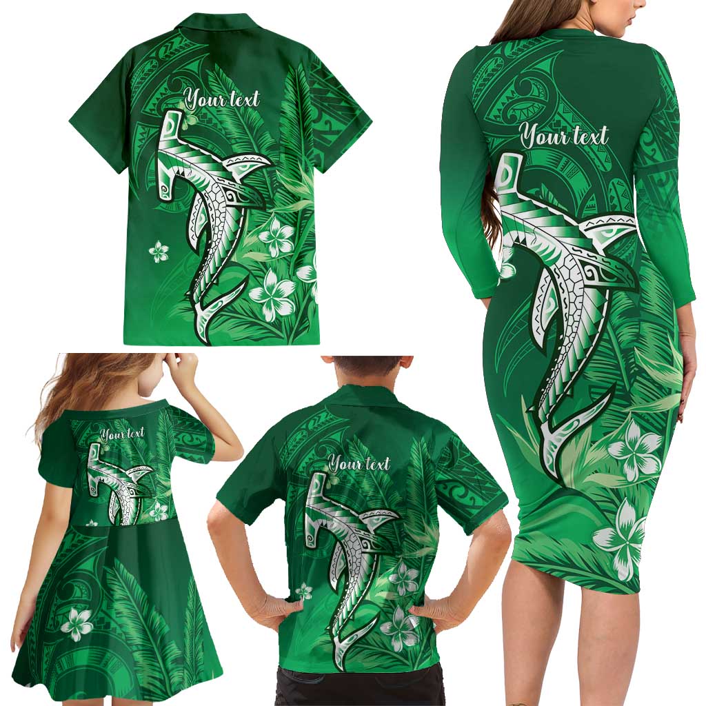 Personalized Hawaiian Maori Hammerhead Shark Family Matching Long Sleeve Bodycon Dress and Hawaiian Shirt Omaomao Plumeria LT9 - Polynesian Pride