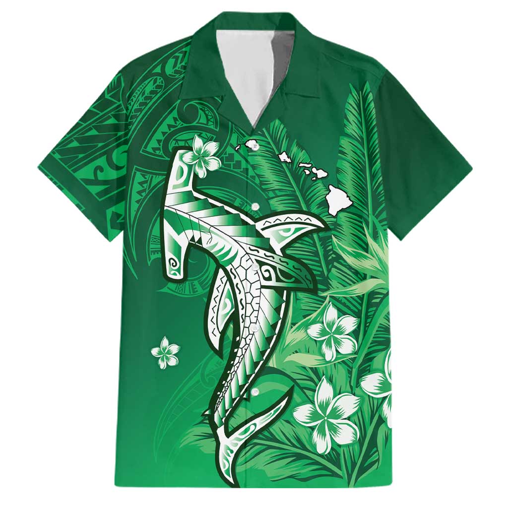 Personalized Hawaiian Maori Hammerhead Shark Family Matching Long Sleeve Bodycon Dress and Hawaiian Shirt Omaomao Plumeria LT9 Dad's Shirt - Short Sleeve Green - Polynesian Pride