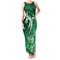Personalized Hawaiian Maori Hammerhead Shark Family Matching Tank Maxi Dress and Hawaiian Shirt Omaomao Plumeria LT9 Mom's Dress Green - Polynesian Pride