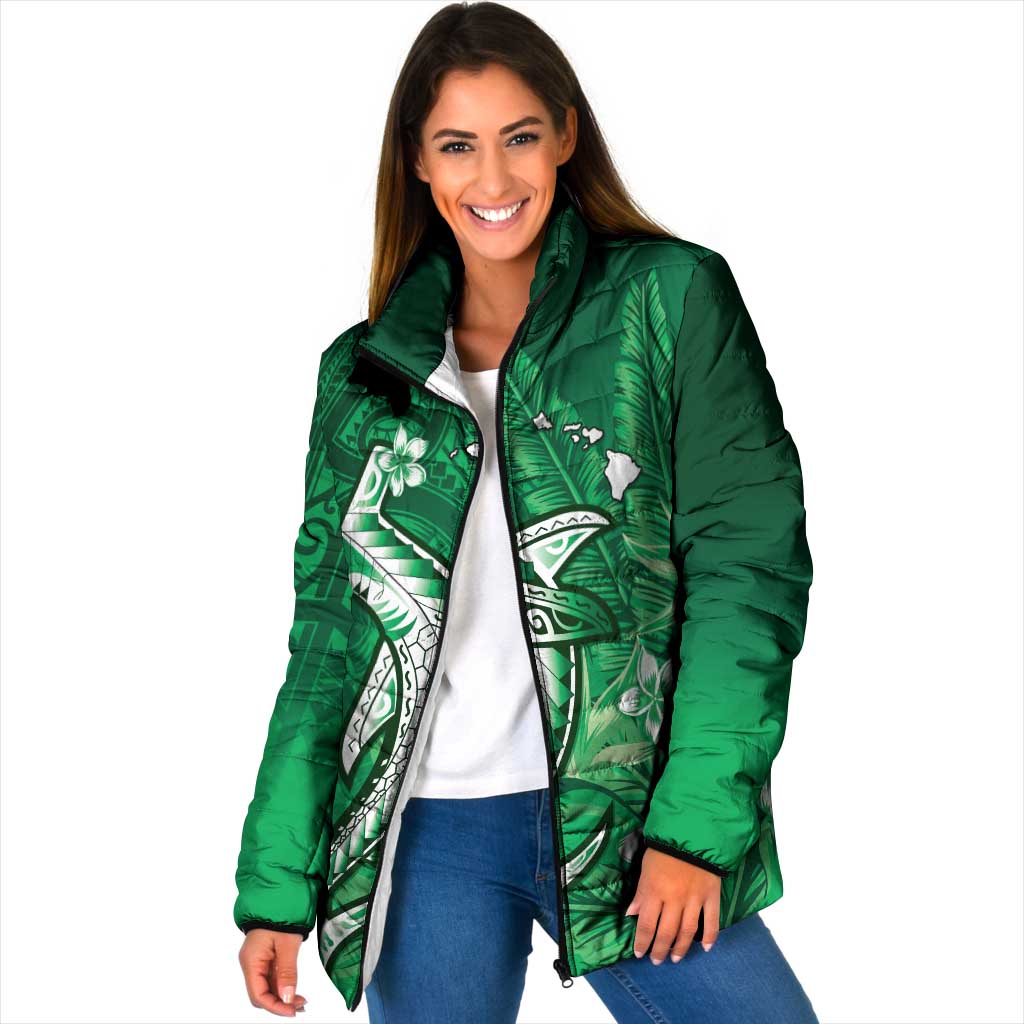 Personalized Hawaiian Maori Hammerhead Shark Padded Jacket Omaomao Plumeria - Polynesian Pride