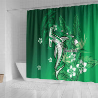 Personalized Hawaiian Maori Hammerhead Shark Shower Curtain Omaomao Plumeria - Polynesian Pride