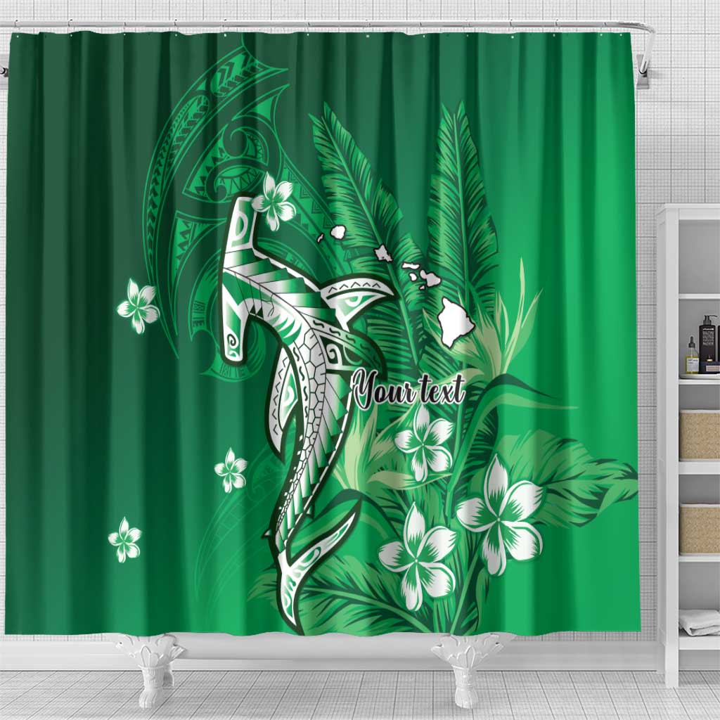 Personalized Hawaiian Maori Hammerhead Shark Shower Curtain Omaomao Plumeria - Polynesian Pride