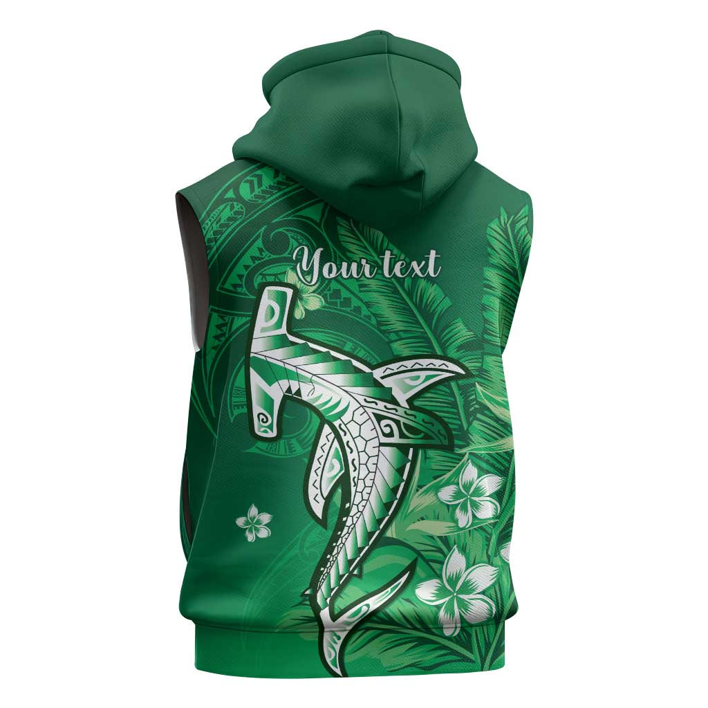 Personalized Hawaiian Maori Hammerhead Shark Sleeveless Hoodie Omaomao Plumeria - Polynesian Pride