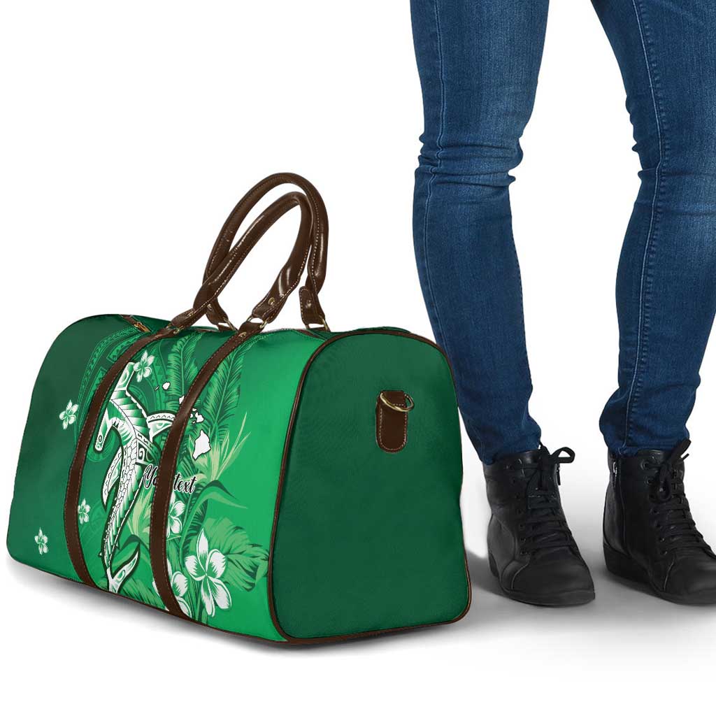 Personalized Hawaiian Maori Hammerhead Shark Travel Bag Omaomao Plumeria - Polynesian Pride