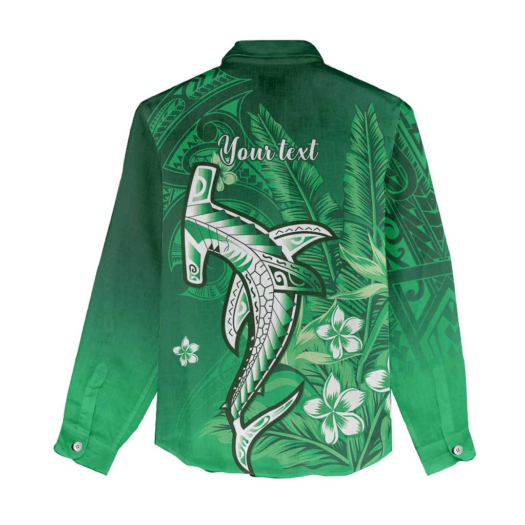 Personalized Hawaiian Maori Hammerhead Shark Women Casual Shirt Omaomao Plumeria - Polynesian Pride