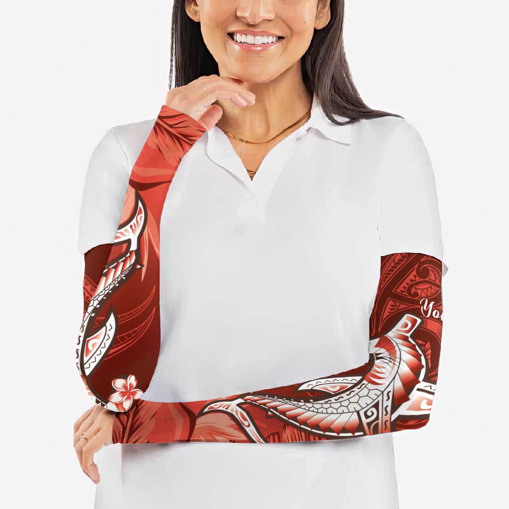 Personalized Hawaiian Maori Hammerhead Shark Arm Sleeves Ulaula Plumeria - Polynesian Pride