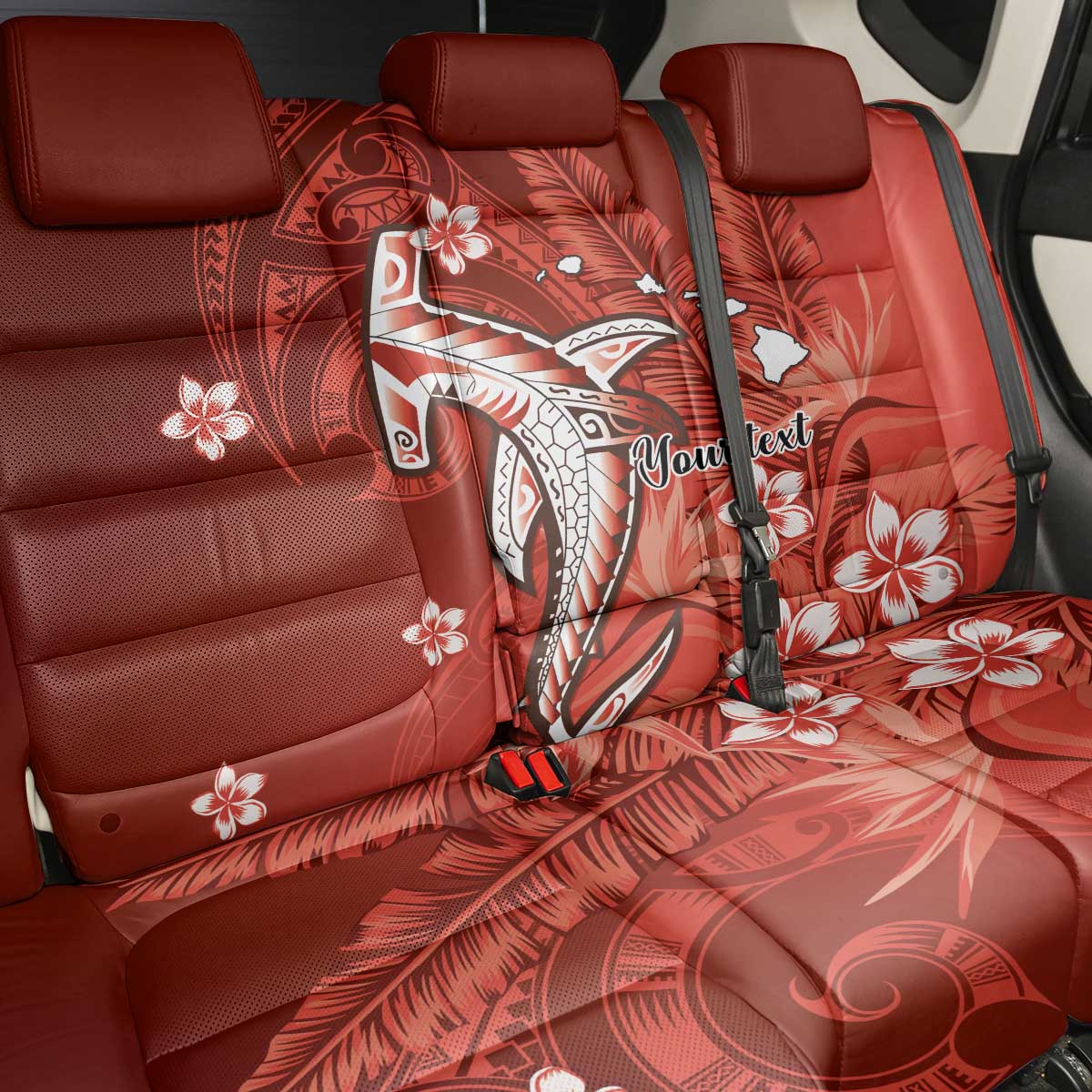 Personalized Hawaiian Maori Hammerhead Shark Back Car Seat Cover Ulaula Plumeria LT9 - Polynesian Pride