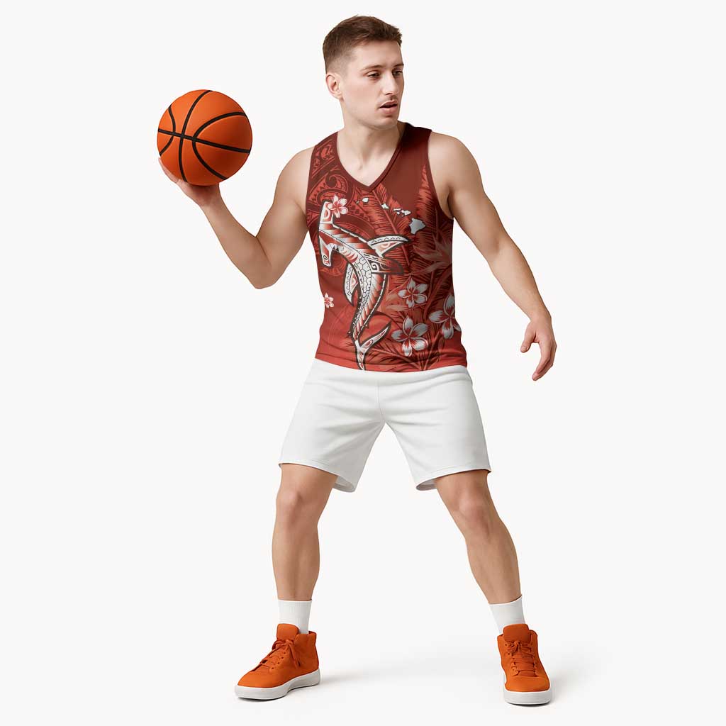 Personalized Hawaiian Maori Hammerhead Shark Basketball Jersey Ulaula Plumeria - Polynesian Pride
