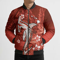 Personalized Hawaiian Maori Hammerhead Shark Bomber Puffer Jacket Ulaula Plumeria - Polynesian Pride