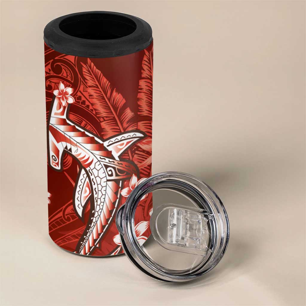 Personalized Hawaiian Maori Hammerhead Shark 4 in 1 Can Cooler Tumbler Ulaula Plumeria - Polynesian Pride