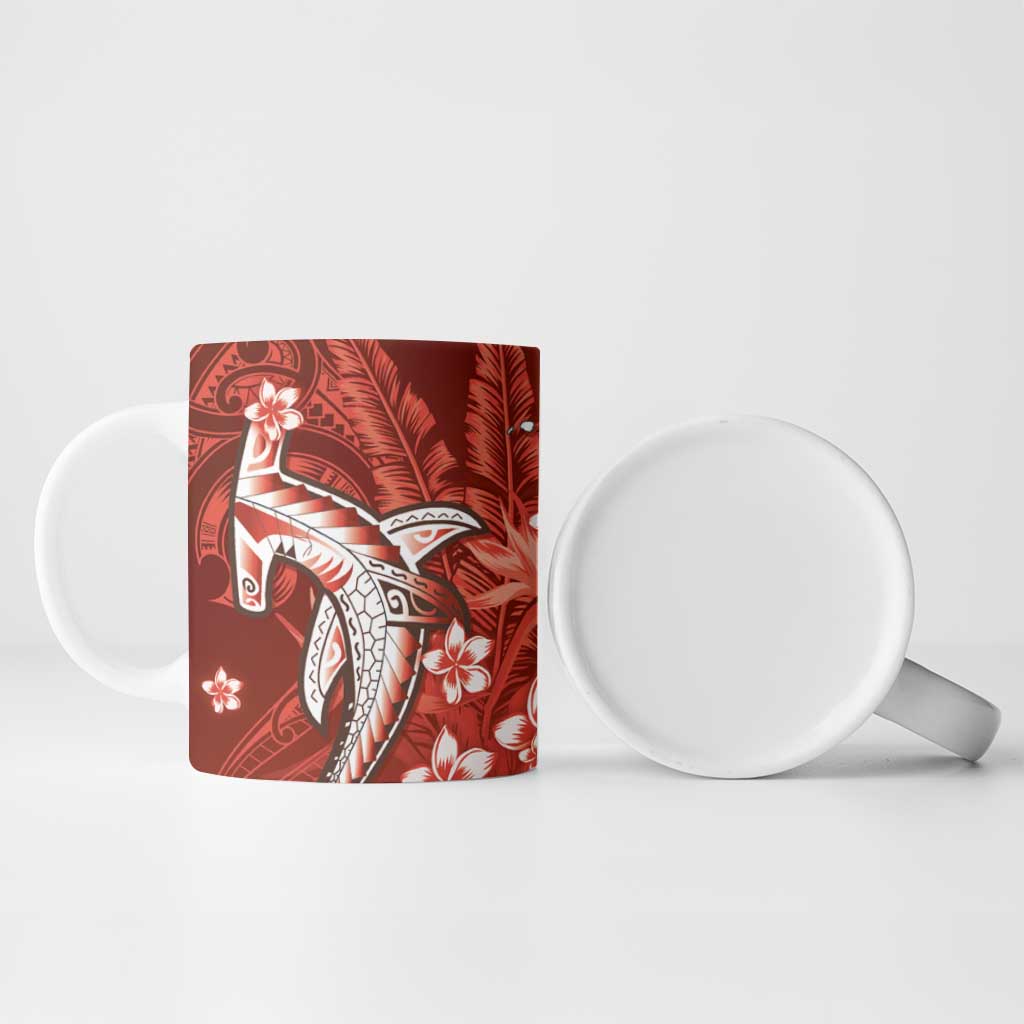 Personalized Hawaiian Maori Hammerhead Shark Ceramic Mug Ulaula Plumeria - Polynesian Pride