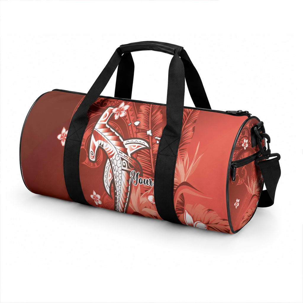 Personalized Hawaiian Maori Hammerhead Shark Duffle Bag Ulaula Plumeria LT9 - Polynesian Pride