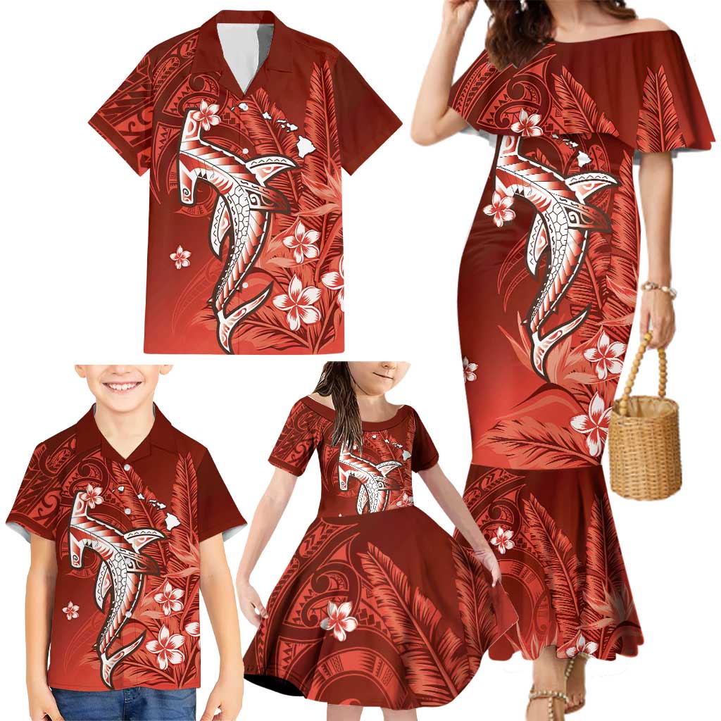 Personalized Hawaiian Maori Hammerhead Shark Family Matching Mermaid Dress and Hawaiian Shirt Ulaula Plumeria LT9 - Polynesian Pride