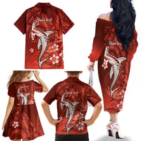 Personalized Hawaiian Maori Hammerhead Shark Family Matching Off The Shoulder Long Sleeve Dress and Hawaiian Shirt Ulaula Plumeria LT9 - Polynesian Pride