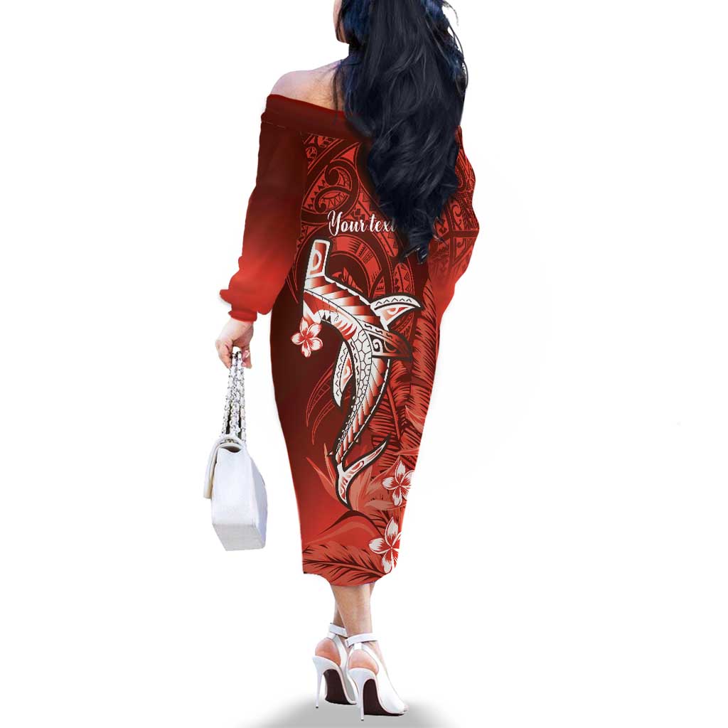 Personalized Hawaiian Maori Hammerhead Shark Family Matching Off The Shoulder Long Sleeve Dress and Hawaiian Shirt Ulaula Plumeria LT9 - Polynesian Pride