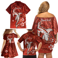 Personalized Hawaiian Maori Hammerhead Shark Family Matching Off Shoulder Short Dress and Hawaiian Shirt Ulaula Plumeria LT9 - Polynesian Pride