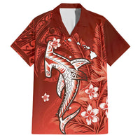 Personalized Hawaiian Maori Hammerhead Shark Family Matching Off Shoulder Short Dress and Hawaiian Shirt Ulaula Plumeria LT9 Dad's Shirt - Short Sleeve Red - Polynesian Pride