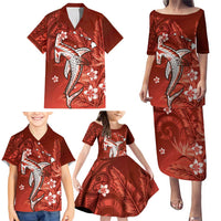 Personalized Hawaiian Maori Hammerhead Shark Family Matching Puletasi and Hawaiian Shirt Ulaula Plumeria LT9 - Polynesian Pride