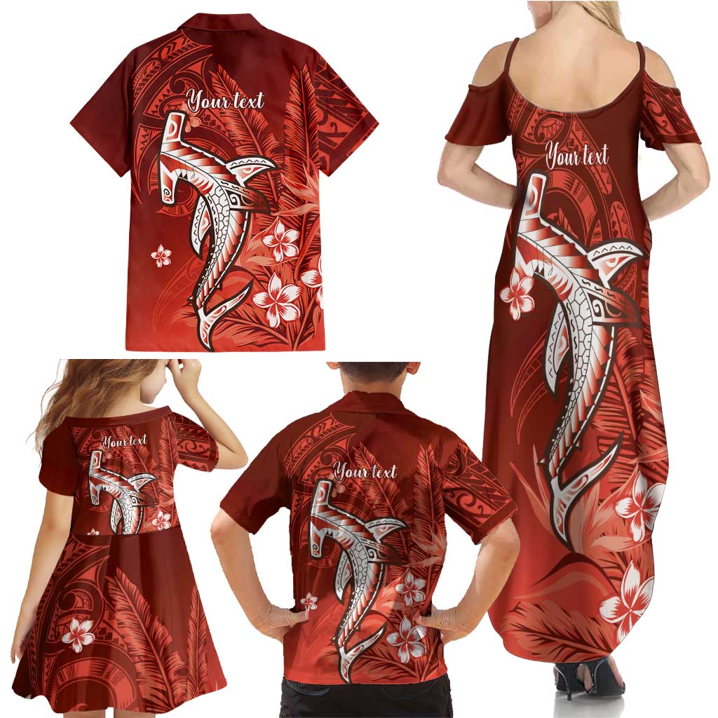 Personalized Hawaiian Maori Hammerhead Shark Family Matching Summer Maxi Dress and Hawaiian Shirt Ulaula Plumeria LT9 - Polynesian Pride