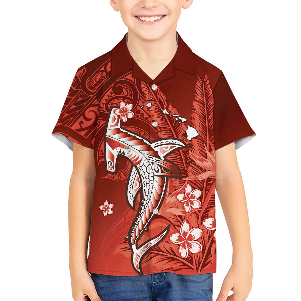 Personalized Hawaiian Maori Hammerhead Shark Family Matching Summer Maxi Dress and Hawaiian Shirt Ulaula Plumeria LT9 Son's Shirt Red - Polynesian Pride