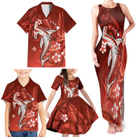 Personalized Hawaiian Maori Hammerhead Shark Family Matching Tank Maxi Dress and Hawaiian Shirt Ulaula Plumeria LT9 - Polynesian Pride