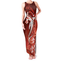 Personalized Hawaiian Maori Hammerhead Shark Family Matching Tank Maxi Dress and Hawaiian Shirt Ulaula Plumeria LT9 Mom's Dress Red - Polynesian Pride