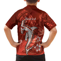 Personalized Hawaiian Maori Hammerhead Shark Kid Hawaiian Shirt Ulaula Plumeria - Polynesian Pride