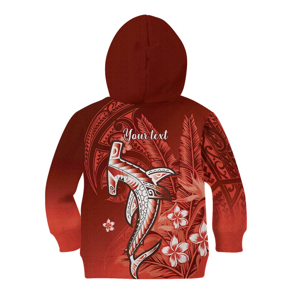 Personalized Hawaiian Maori Hammerhead Shark Kid Hoodie Ulaula Plumeria - Polynesian Pride