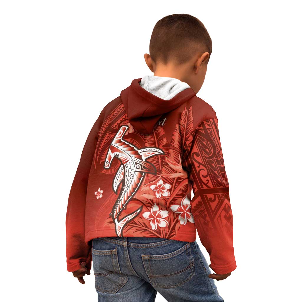 Personalized Hawaiian Maori Hammerhead Shark Kid Hoodie Ulaula Plumeria - Polynesian Pride