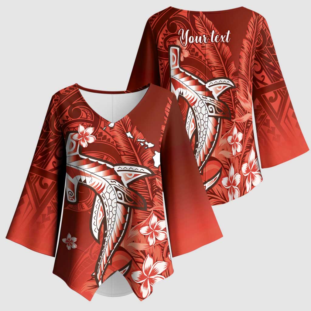 Personalized Hawaiian Maori Hammerhead Shark Kimono Sleeve Blouse Ulaula Plumeria - Polynesian Pride