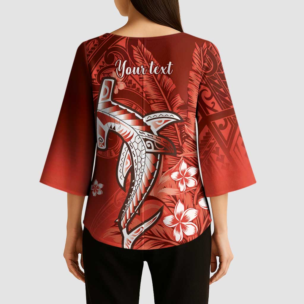 Personalized Hawaiian Maori Hammerhead Shark Kimono Sleeve Blouse Ulaula Plumeria - Polynesian Pride