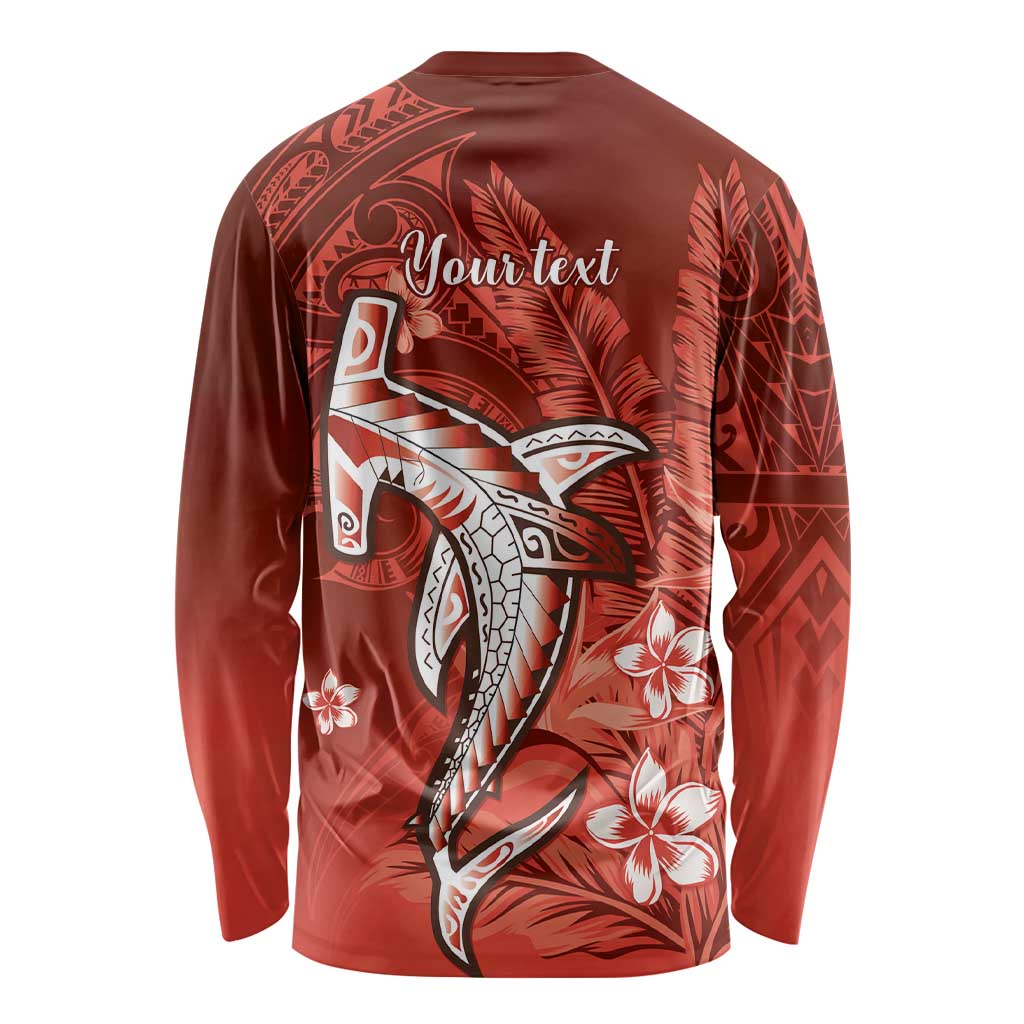 Personalized Hawaiian Maori Hammerhead Shark Long Sleeve Shirt Ulaula Plumeria - Polynesian Pride