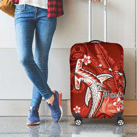Personalized Hawaiian Maori Hammerhead Shark Luggage Cover Ulaula Plumeria - Polynesian Pride