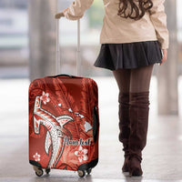 Personalized Hawaiian Maori Hammerhead Shark Luggage Cover Ulaula Plumeria - Polynesian Pride