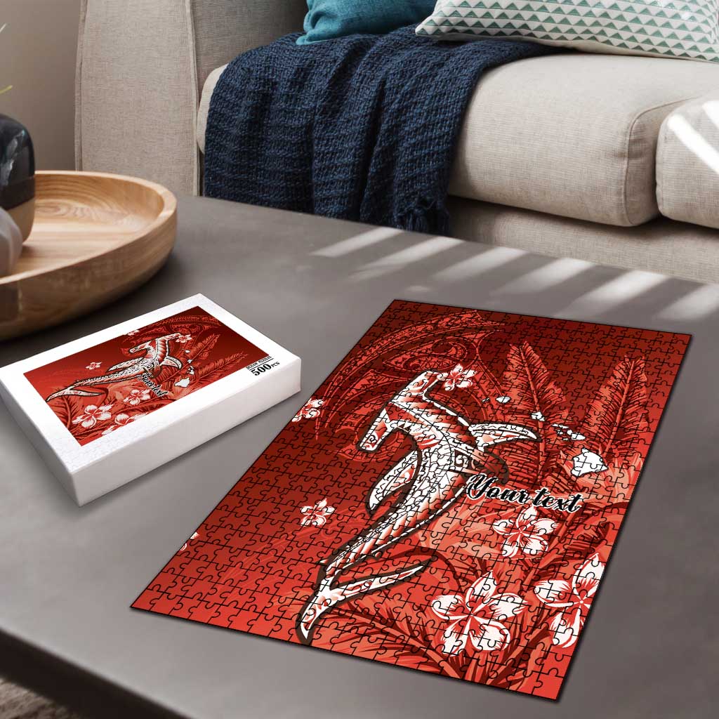 Personalized Hawaiian Maori Hammerhead Shark Puzzle Ulaula Plumeria - Polynesian Pride
