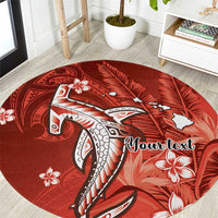 Personalized Hawaiian Maori Hammerhead Shark Round Carpet Ulaula Plumeria - Polynesian Pride