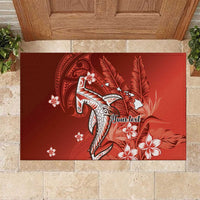Personalized Hawaiian Maori Hammerhead Shark Rubber Doormat Ulaula Plumeria - Polynesian Pride