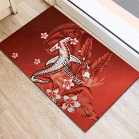 Personalized Hawaiian Maori Hammerhead Shark Rubber Doormat Ulaula Plumeria - Polynesian Pride