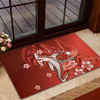 Personalized Hawaiian Maori Hammerhead Shark Rubber Doormat Ulaula Plumeria - Polynesian Pride