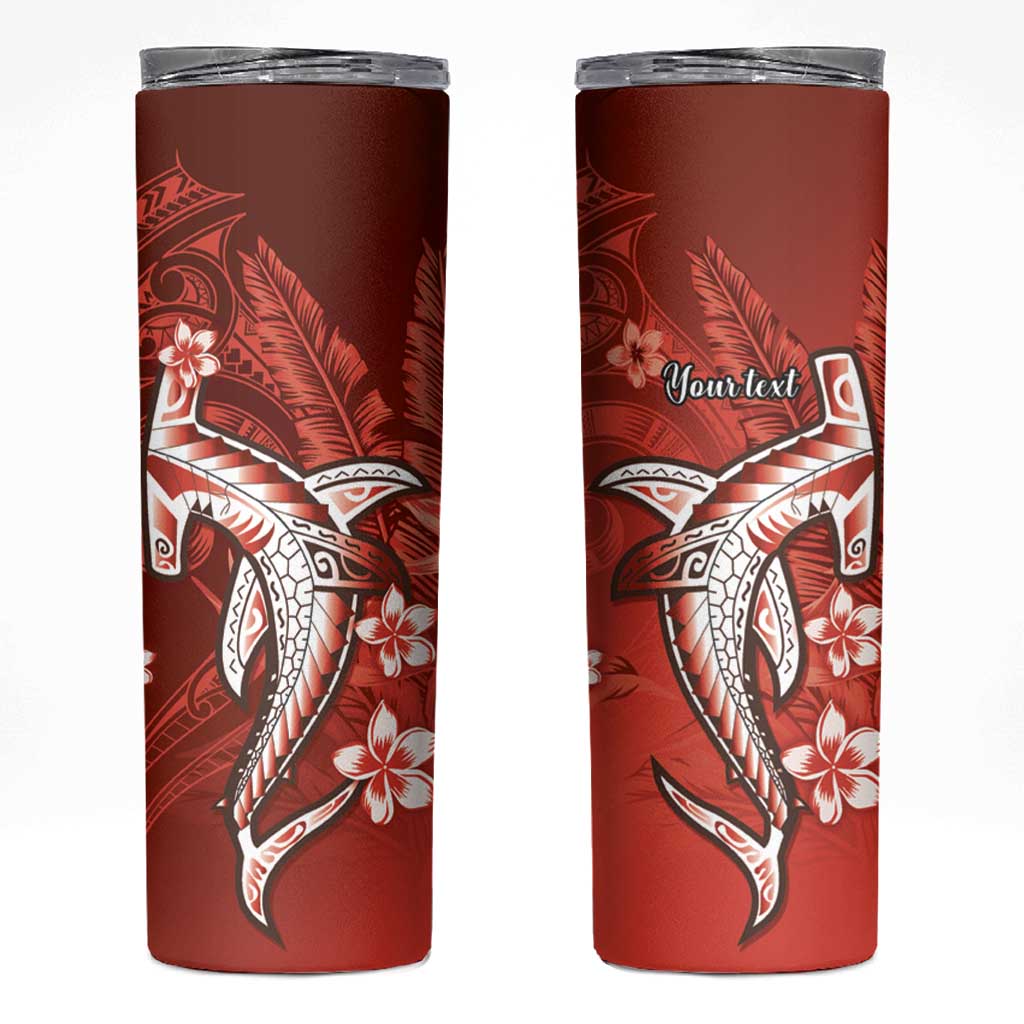 Personalized Hawaiian Maori Hammerhead Shark Skinny Tumbler Ulaula Plumeria - Polynesian Pride