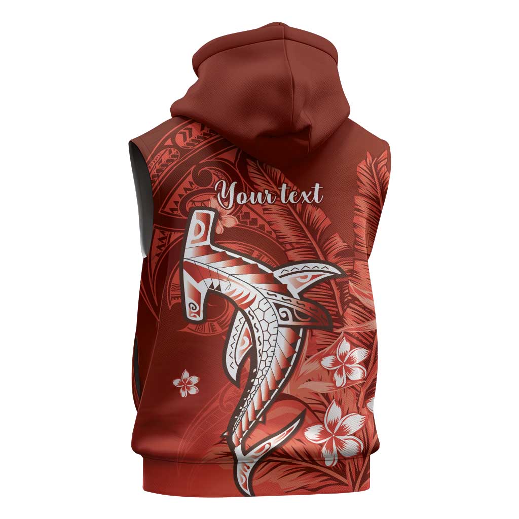 Personalized Hawaiian Maori Hammerhead Shark Sleeveless Zip Hoodie Ulaula Plumeria - Polynesian Pride