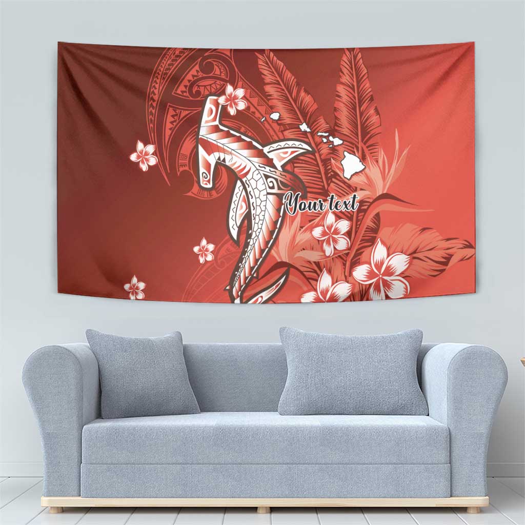 Personalized Hawaiian Maori Hammerhead Shark Tapestry Ulaula Plumeria - Polynesian Pride