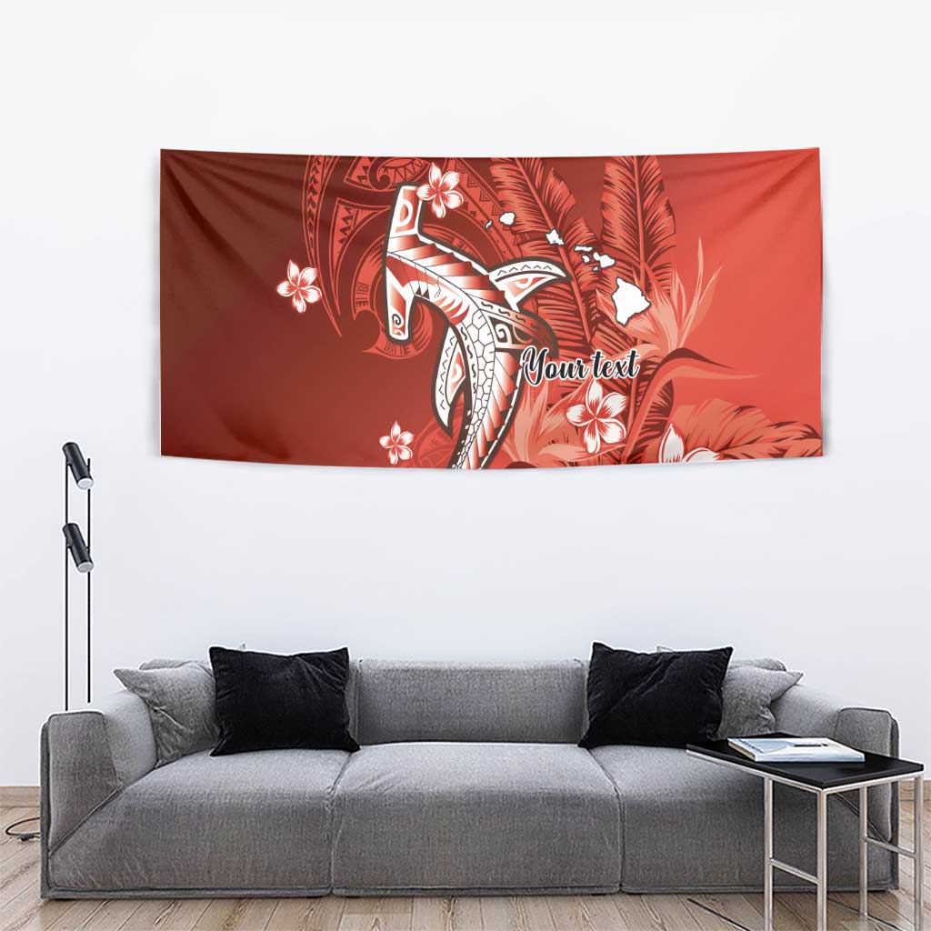 Personalized Hawaiian Maori Hammerhead Shark Tapestry Ulaula Plumeria - Polynesian Pride