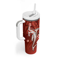 Personalized Hawaiian Maori Hammerhead Shark Tumbler With Handle Ulaula Plumeria - Polynesian Pride
